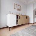 Consola, Hanah Home, Tarz, 180x79x40 cm, Alb / Stejar