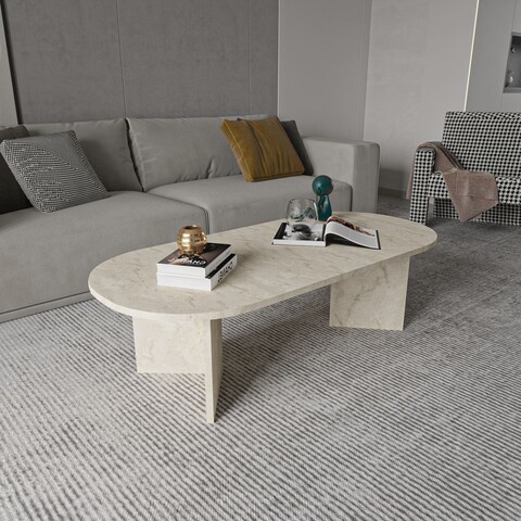 Masuta de cafea, Hanah Home, Diana Elips, 120x40x55 cm, Travertin