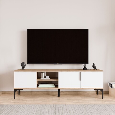 Comoda TV, Hanah Home, Tarz, 180x49x33 cm, Alb / Stejar