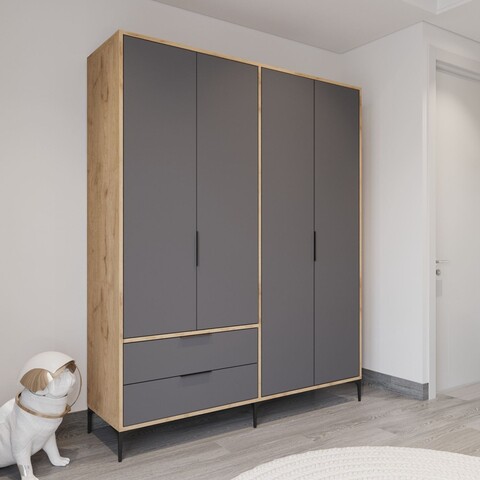 Dulap pentru haine, Hanah Home, Royal Drawers 160, 160x183x45 cm, Stejar / Antracit