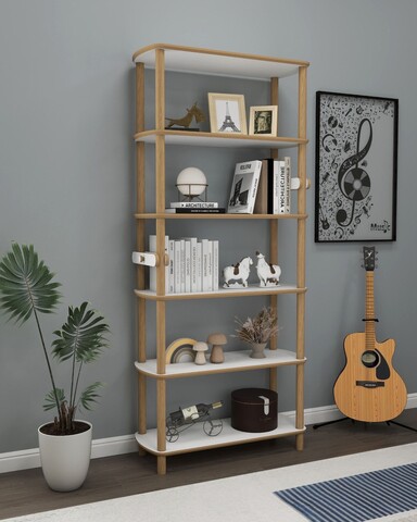 Corp biblioteca, Hanah Home, Rosa 6, 80x174x30 cm, Stejar / Alb