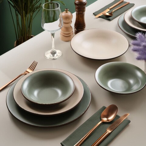 Serviciu de masa, Hermia, 387GRP1419, Farfurie: 20 x 20 x 4 cm (6 bucăți), Bej / Nisipiu