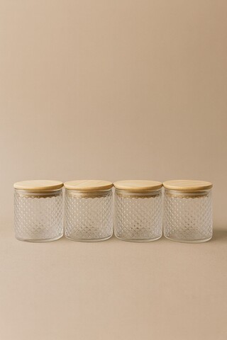 Set recipiente depozitare, Hermia, 409PBH1410, Capac din bambus: (4 bucăți), Transparent