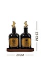 Set sticle dispenser ulei si otet, Hermia, 409PBH1417, Suport din lemn: 21 x 10 x 2 cm (1 bucată), Negru