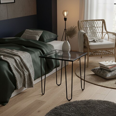 Masuta de cafea, Hanah Home, Shb-032, 53x55x53 cm, Negru/Transparent