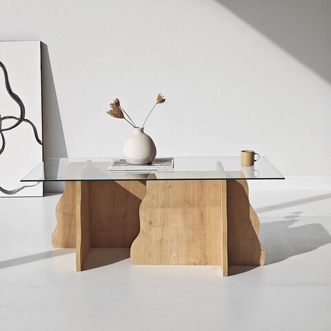 Masuta de cafea, Hanah Home, Canyon, 105x40x65 cm, Stejar Safir / Transparent