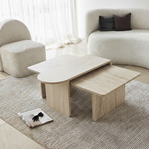 Set masute de cafea, Hanah Home, Paris, Bronz / Travertin