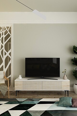 Comoda TV, Hanah Home, Corsa 120, 120x40.5x32 cm, Alb / Travertin