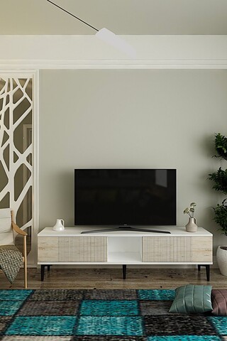 Comoda TV, Hanah Home, Corsa 150, 150x40.5x32 cm, Alb / Travertin