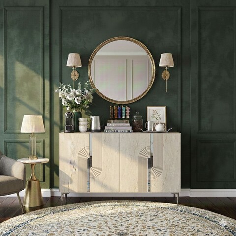 Consola, Hanah Home, Meyra 120, 120x75x32 cm, White / Travertine / Silver