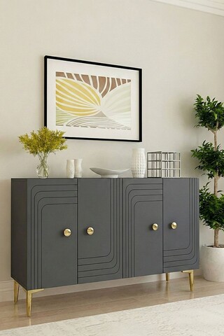 Consola, Hanah Home, Lessi 120, 120x75x32 cm, Antracit / Aur