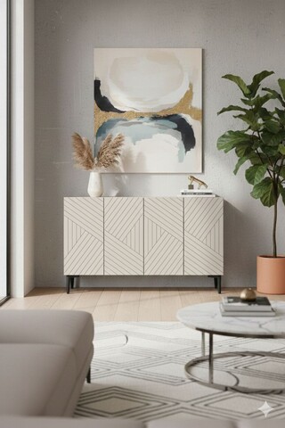 Consola, Hanah Home, Ferro 120, 120x75x32 cm, Alb / Travertin