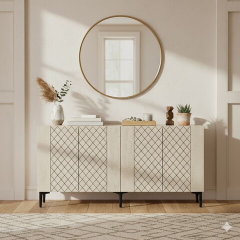 Consola, Hanah Home, Resso 150, 150x75x32 cm, Alb / Travertin