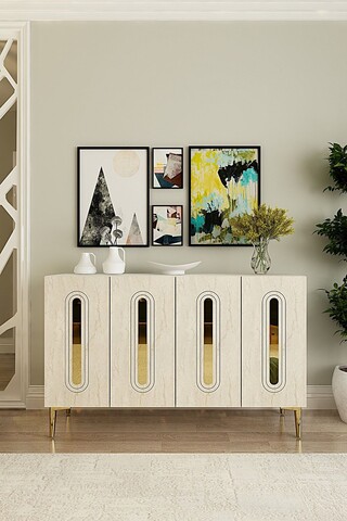 Consola, Hanah Home, Rany 120, 120x75x32 cm, White / Travertine / Gold