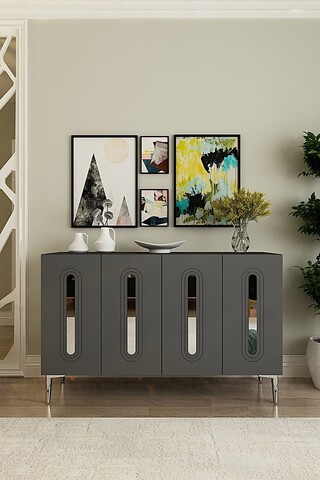 Consola, Hanah Home, Rany 120, 120x75x32 cm, Antracit / Argintiu