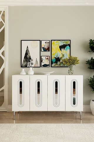 Consola, Hanah Home, Rany 120, 120x75x32 cm, Alb / Argintiu