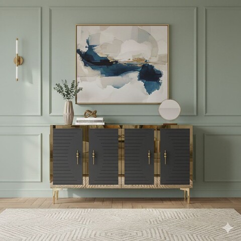 Consola, Hanah Home, Tuna 120, 120x75x32 cm, Antracit / Aur