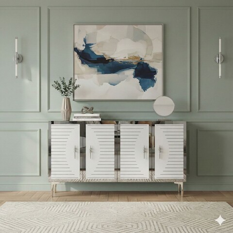 Consola, Hanah Home, Tuna 120, 120x75x32 cm, Alb / Argintiu