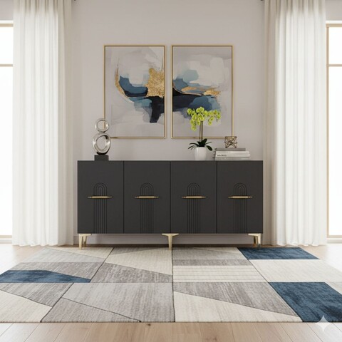 Consola, Hanah Home, Ida 150, 150x75x32 cm, Antracit / Aur