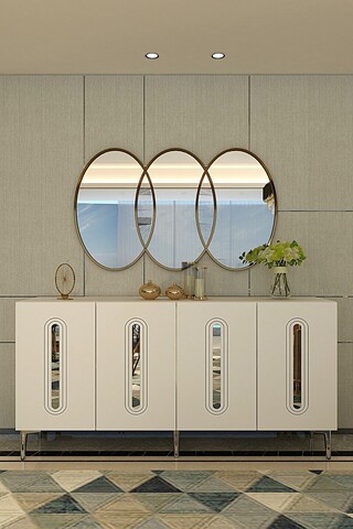 Consola, Hanah Home, Rany 150, 150x75x32 cm, Alb / Argintiu