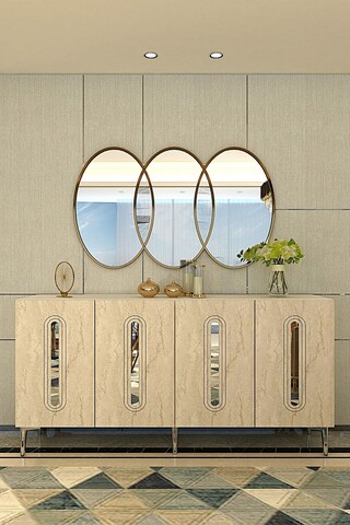 Consola, Hanah Home, Rany 150, 150x75x32 cm, White / Travertine / Silver