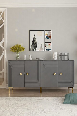 Consola, Hanah Home, Lessi 150, 150x75x32 cm, Antracit / Aur