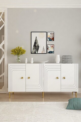 Consola, Hanah Home, Lessi 150, 150x75x32 cm, Alb/Auriu