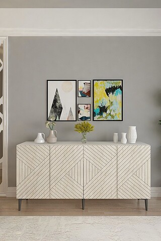 Consola, Hanah Home, Ferro 150, 150x75x32 cm, Alb / Travertin