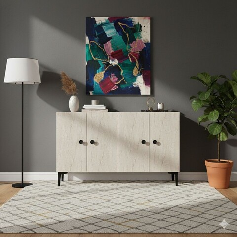 Consola, Hanah Home, Pella 120, 120x75x32 cm, Alb / Travertin