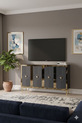 Consola, Hanah Home, Pega 120, 120x79x32 cm, Antracit / Aur