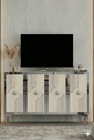 Consola, Hanah Home, Pega 120, 120x79x32 cm, White / Travertine / Silver