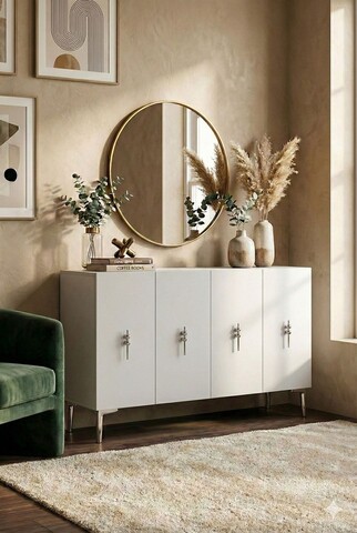 Consola, Hanah Home, Salkım 120, 120x79x32 cm, Alb / Argintiu