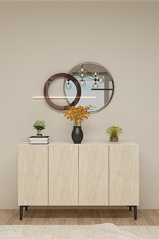 Consola, Hanah Home, Aplos 120, 120x79x32 cm, Alb / Travertin