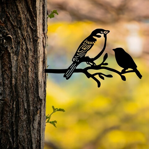 Obiect decorativ de grădină, Bird On The Branch 02, 40x20 cm, Negru