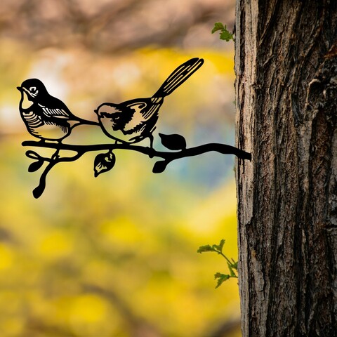 Obiect decorativ de grădină, Bird On The Branch 04, 50x26 cm, Negru