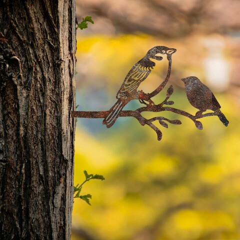 Obiect decorativ de grădină, Bird On The Branch 02, 40x20 cm, Maro