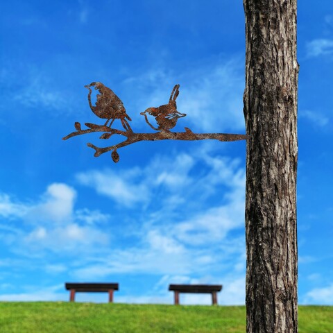 Obiect decorativ de grădină, Bird On The Branch 03, 55x22 cm, Maro