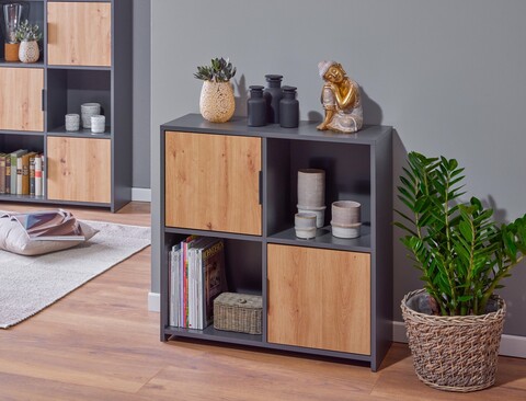 Corp biblioteca Pepeto 2T, Inter Link, 77x30x77 cm, lemn, antracit/stejar