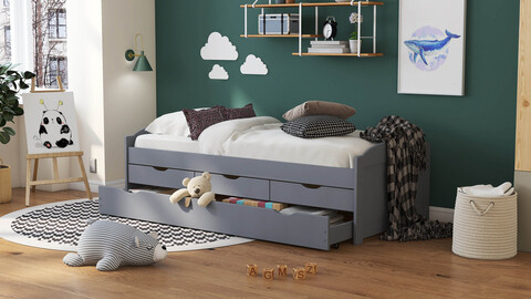 Pat multifunctional pentru o persoana, 90x200 cm, Lena 10C, Inter Link, lemn, gri