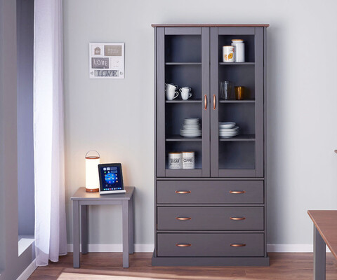 Dulap multifunctional Luzerna , Inter Link, 190x90x38.4 cm, lemn, gri/sepia