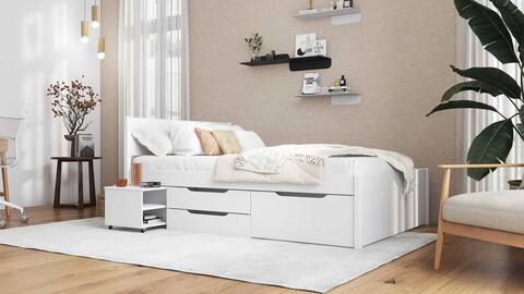 Pat dublu, 140x200 cm, Efetivo, Inter Link, lemn, alb