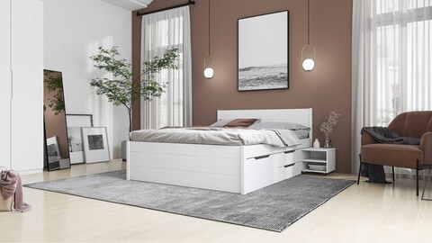 Pat dublu, 180x200 cm, Efetivo, Inter Link, lemn, alb