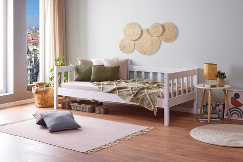 Pat pentru o persoana, 90x200 cm, Sintro, Inter Link, lemn, alb