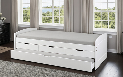 Pat multifunctional pentru o persoana, 90x200 cm, Rieka, Inter Link, lemn, alb