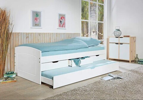 Pat multifunctional pentru o persoana cu 3 sertare si spatiu de depozitare/pat suplimentar, 90x200 cm,  Rieka, Inter Link, lemn, alb