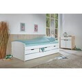 Pat multifunctional pentru o persoana cu 3 sertare si spatiu de depozitare/pat suplimentar, 90x200 cm,  Rieka, Inter Link, lemn, alb