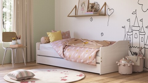 Pat multifunctional pentru o persoana, 90x190 cm, Leonie 23, Inter Link, lemn, alb