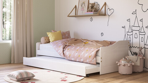 Pat multifunctional pentru o persoana, 90x200 cm, Leonie 23, Inter Link, lemn, alb