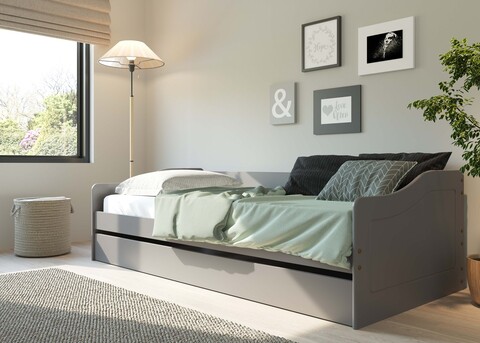 Pat multifunctional pentru o persoana, 90x200 cm, Leonie 23, Inter Link, lemn, gri