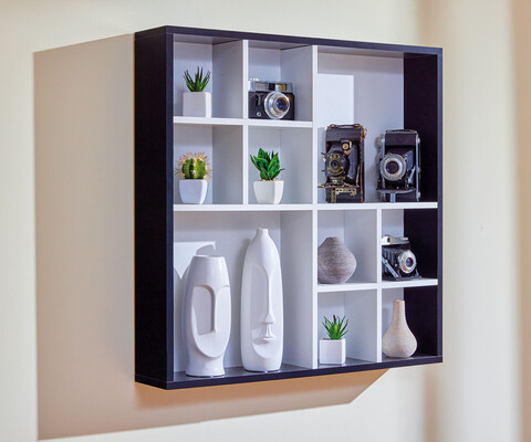 Raft de perete Decem, Inter Link, 70x13x70 cm, lemn, alb/negru